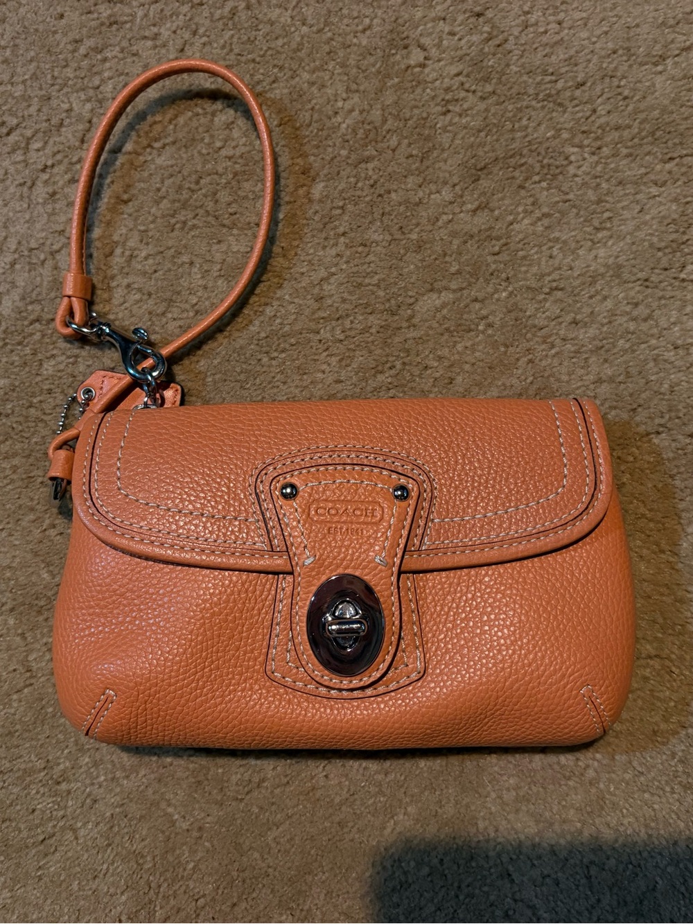 Vintage Coach Orange Pebbled Leather Turn-Lock Wristlet
